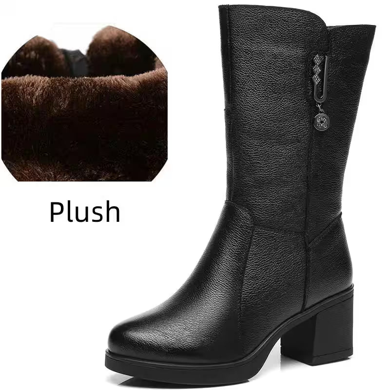 Genuine leather mid calf boots - Additional View 5