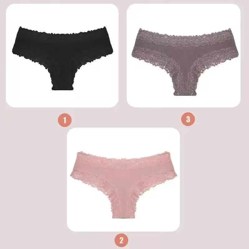 3PCS Lace Seamless Cotton Panties Ribbed Brazilian - Additional View 50