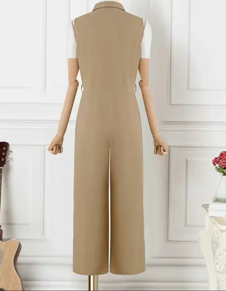 Jumpsuits Sleeveless Solid Color Lapel - Additional View 5