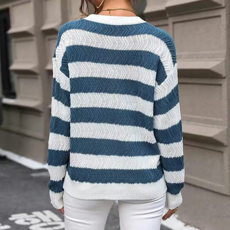 Popular Striped Knitted Sweater - Additional View 4