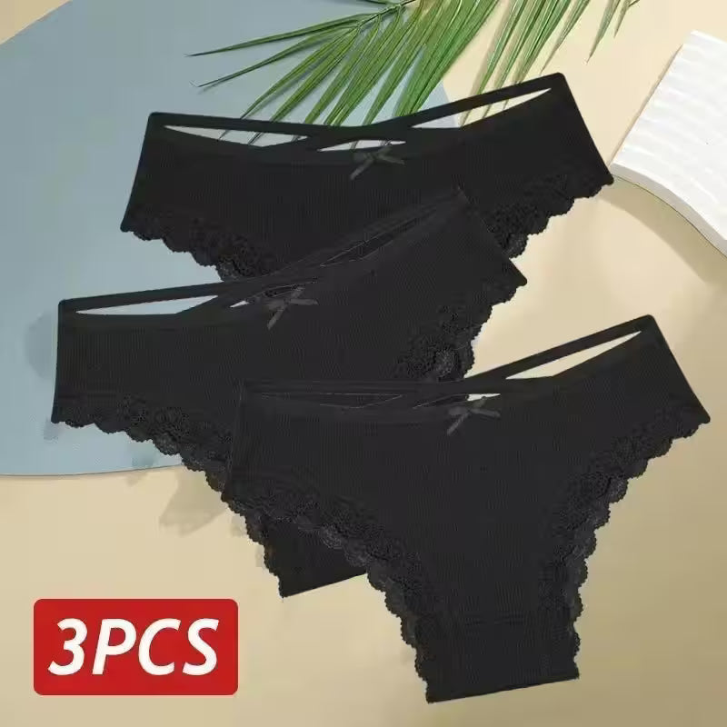 3PCS/Set Cotton Panties Sexy Low Rise Lace Brazilian - Additional View 67