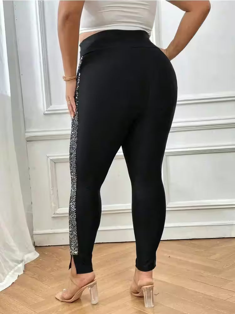 Plus-size Elegant Solid Color Stretch Leggings - Additional View 3