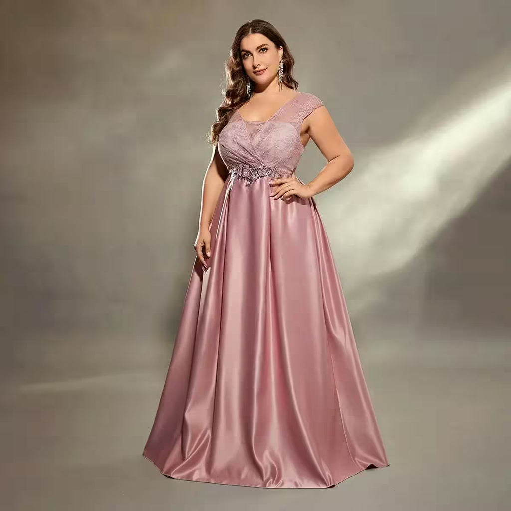 Plus-size hollowed-out shoulder lace chest dress - Women's Fashion - View 6
