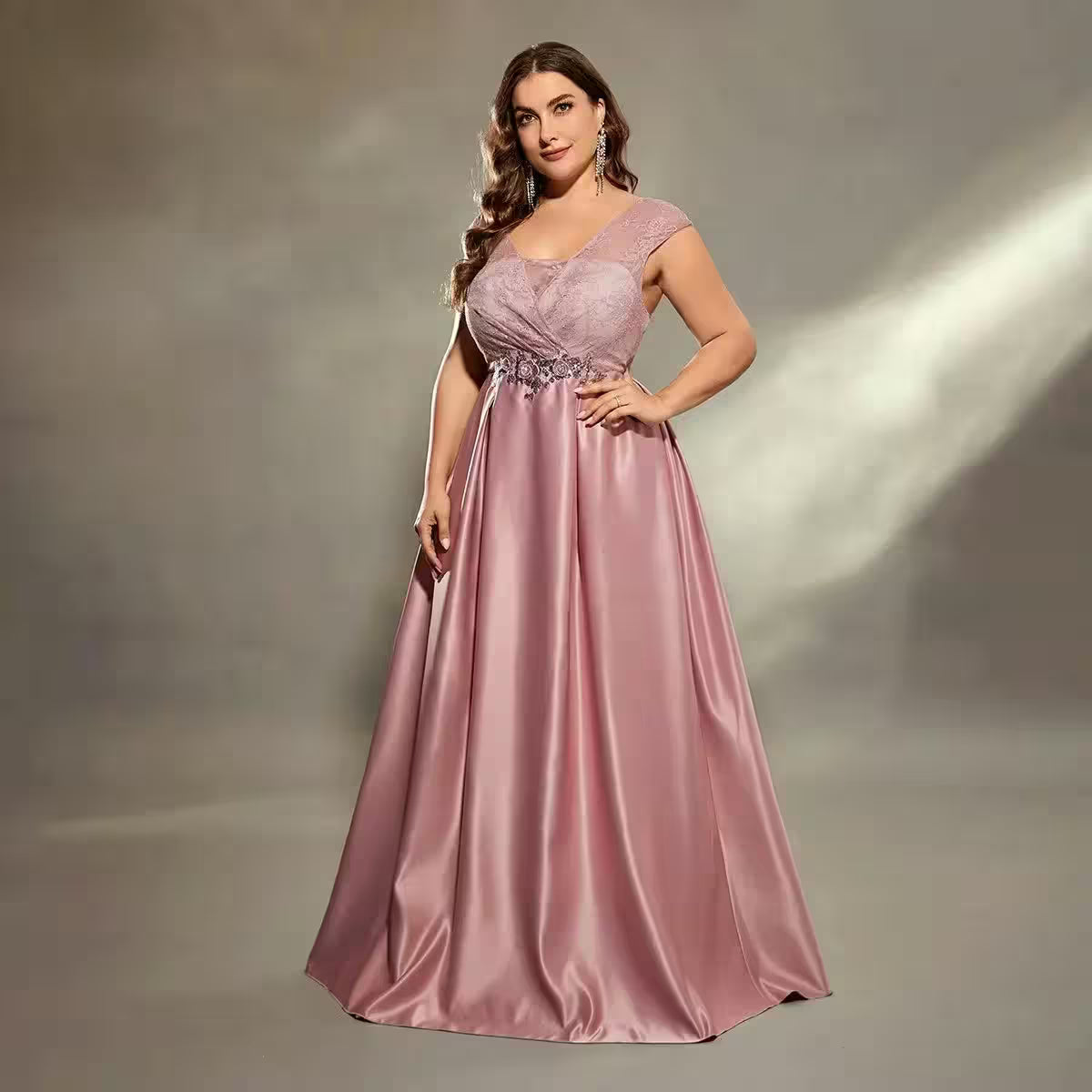 Plus-size hollowed-out shoulder lace chest dress - Women's Fashion - View 6
