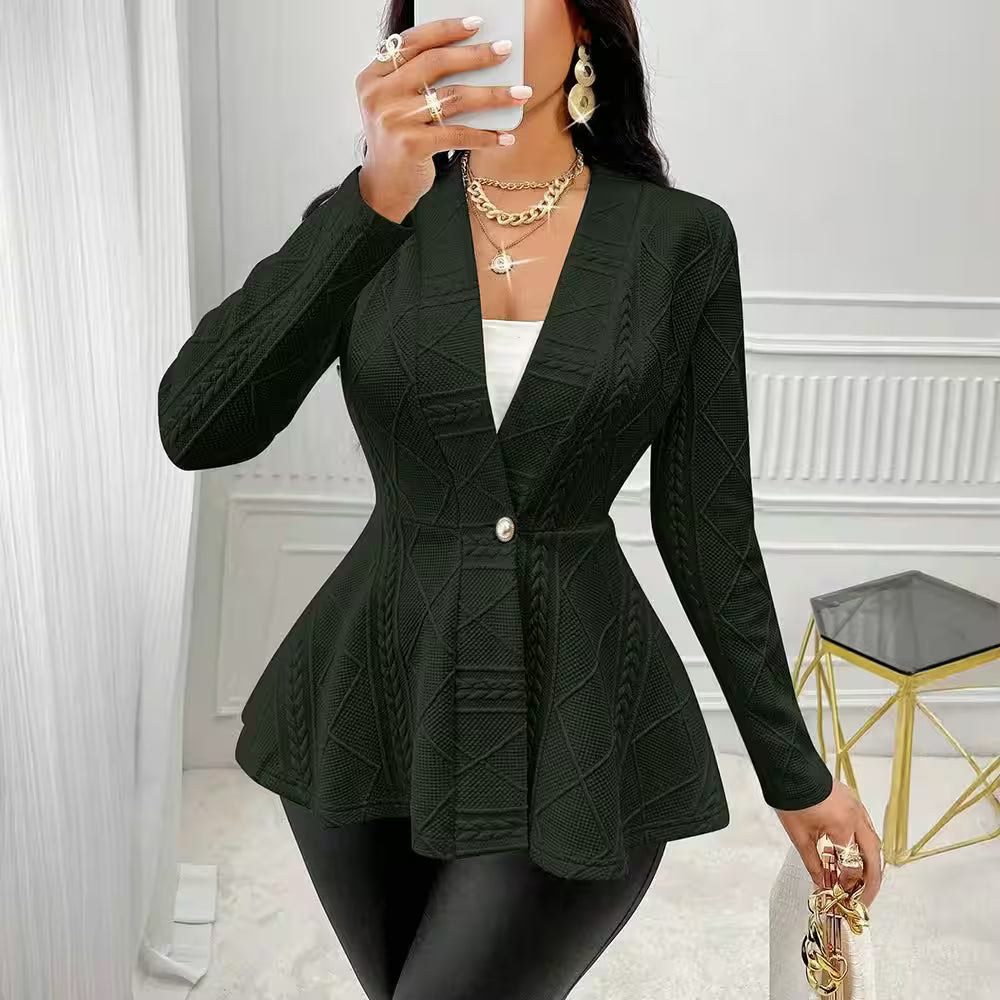 Coats Autumn Fashion Single Button Plain Long Sleeve V-Neck - Additional View 3