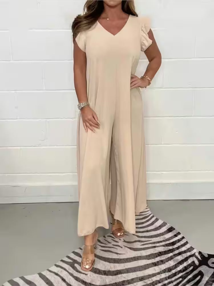 Ruffled Wide-leg Trousers Solid Casual Jumpsuit - Additional View 4