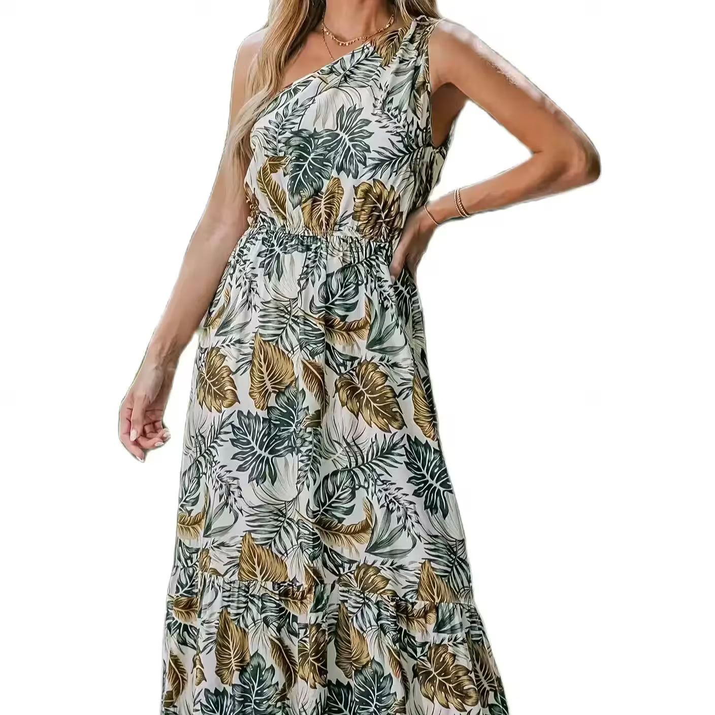 Plus size dress unique leaf print - Additional View 5