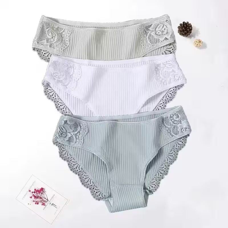 Floral Lace Cotton Panties Underwear Comfortable Lingerie 3PCS/Set - Additional View 10