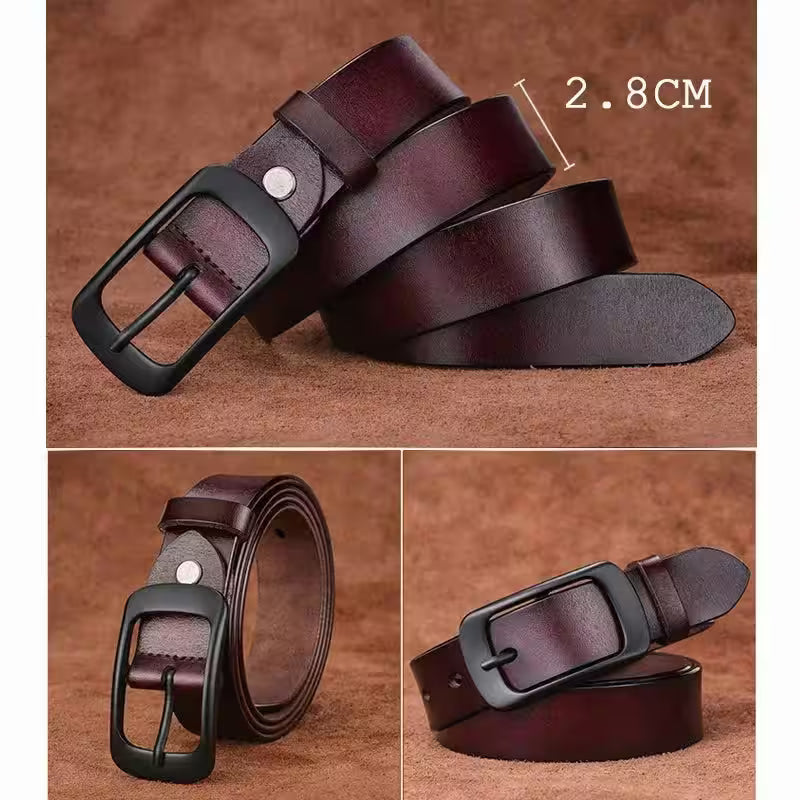 Belt Cow Genuine Leather Black Alloy Pin - Additional View 3