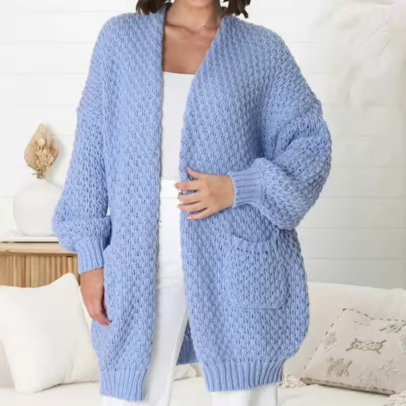 Rings - Plus size front chunky knitted pocket cardigan sweater
