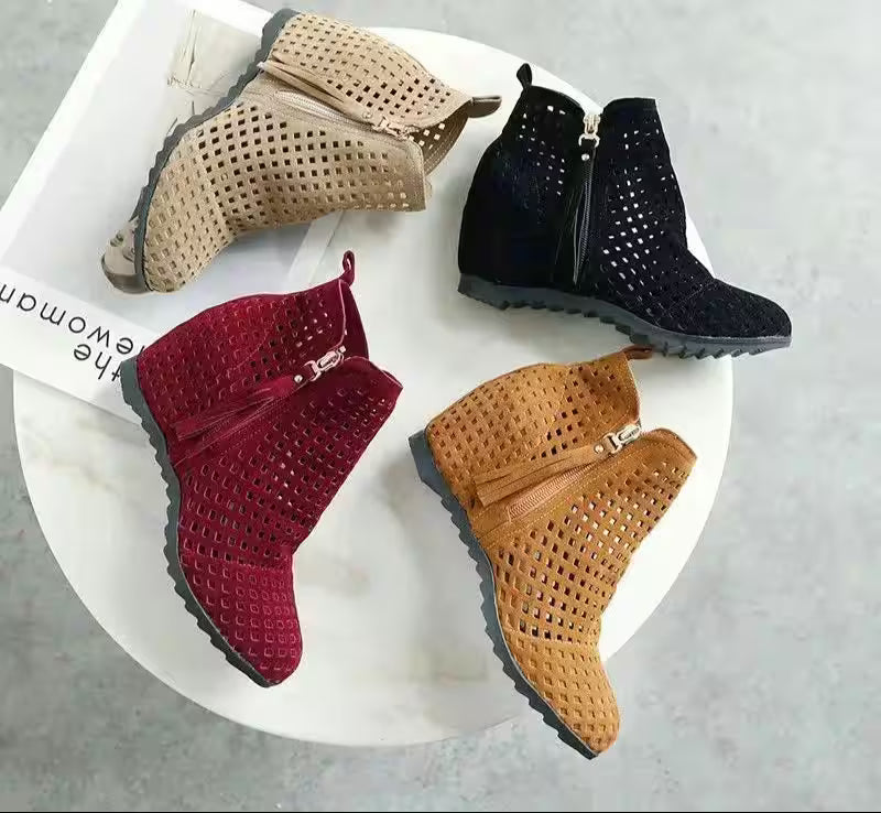 Boots Flat Low Hidden Wedges Cutout Zip - Additional View 10