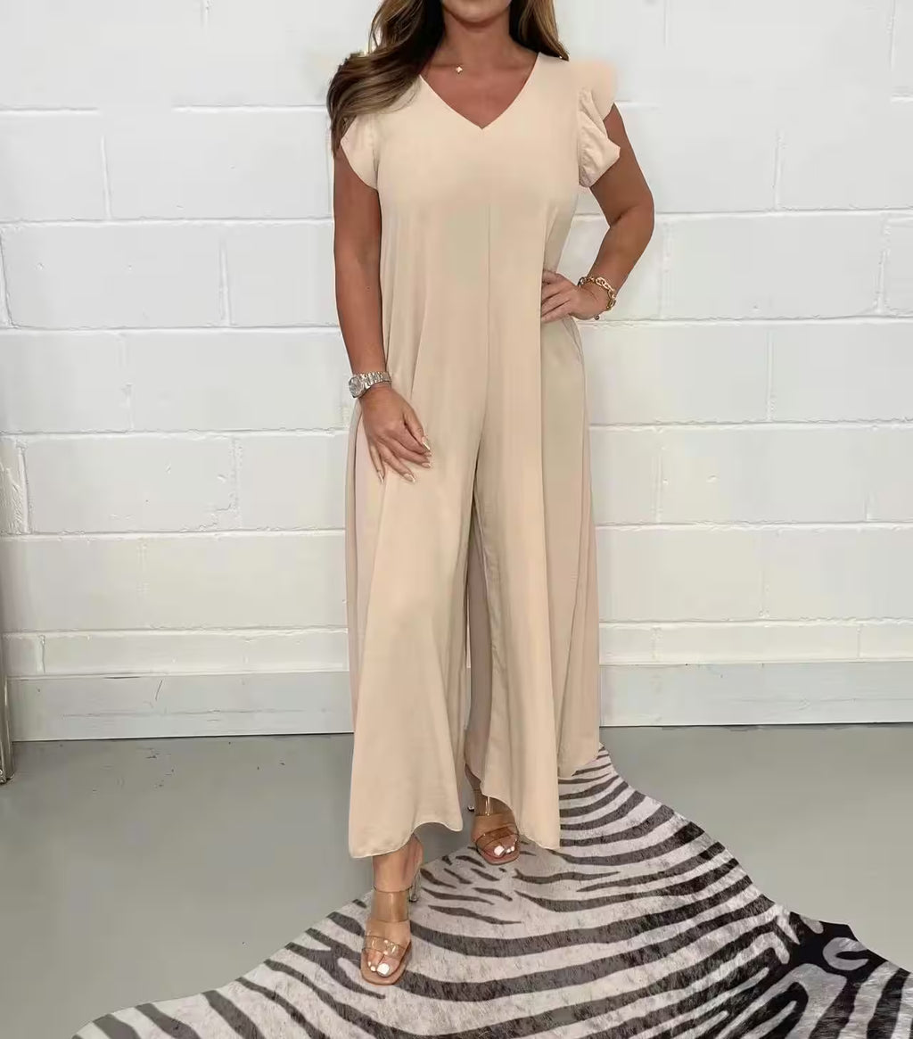 Ruffled Wide-leg Trousers Solid Casual Jumpsuit - Additional View 13