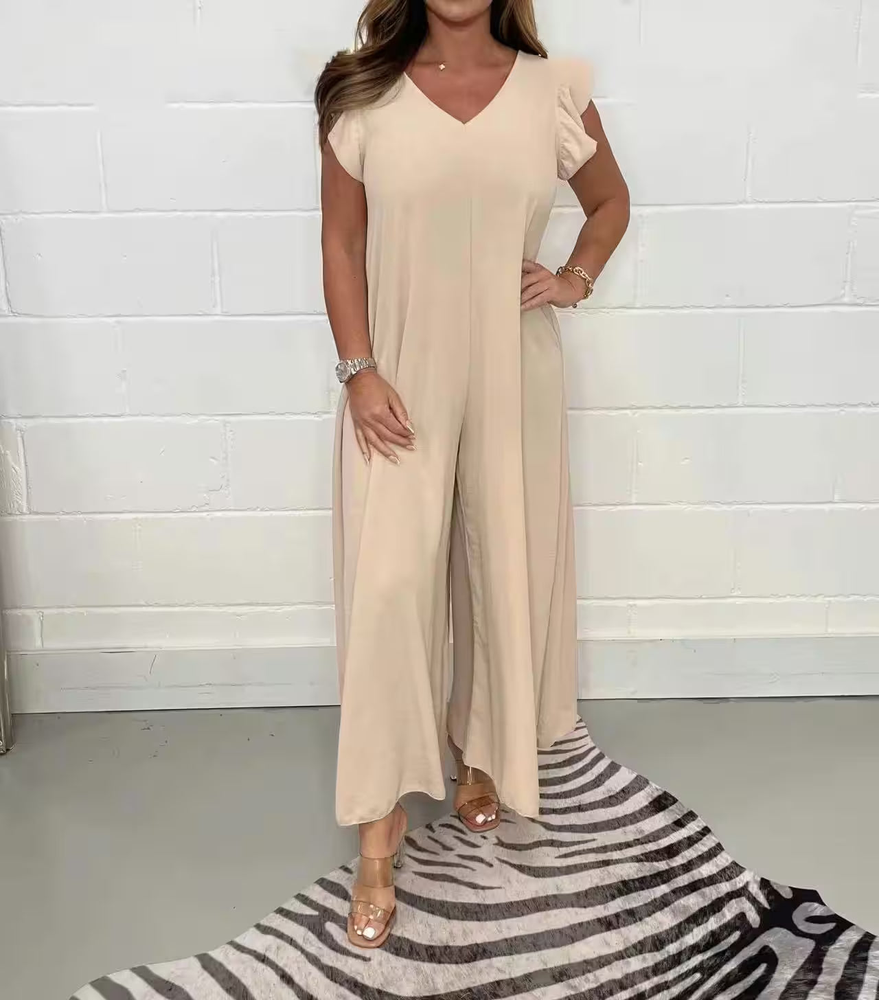 Ruffled Wide-leg Trousers Solid Casual Jumpsuit - Additional View 13