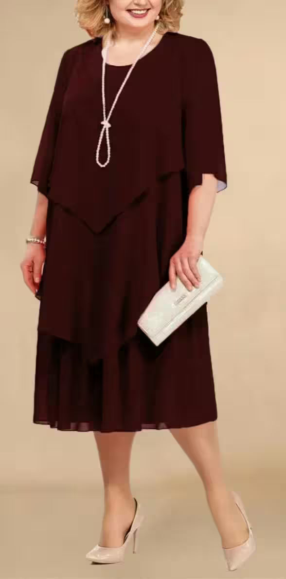Plus Size Elegant Chiffon Dress Irregular - Additional View 4