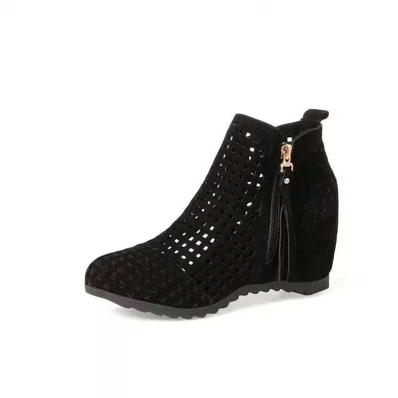 Boots Flat Low Hidden Wedges Cutout Zip - Additional View 14
