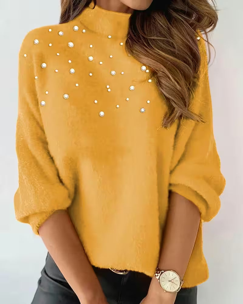 Tops Casual Pearl High Collar Jacket Pullover - Women's Fashion - View 3