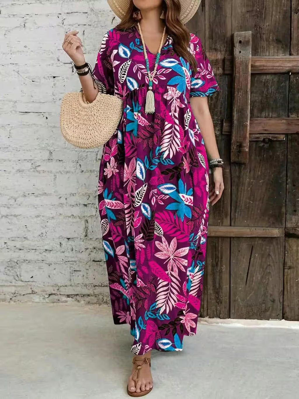 Plus Size Dress Spring New Printed V-neck - Additional View 8