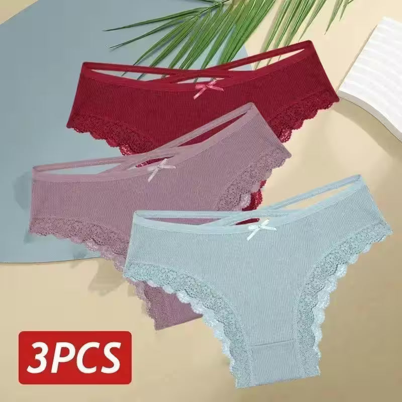 3PCS/Set Cotton Panties Sexy Low Rise Lace Brazilian - Additional View 20