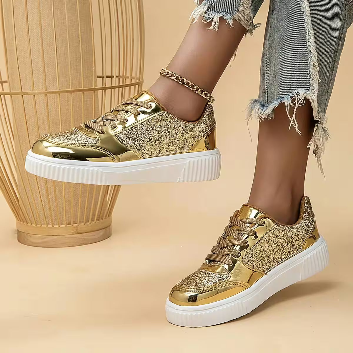 Platform Versatile Strap Gold Fashion Stage Shoes Zapatillas - Additional View 8