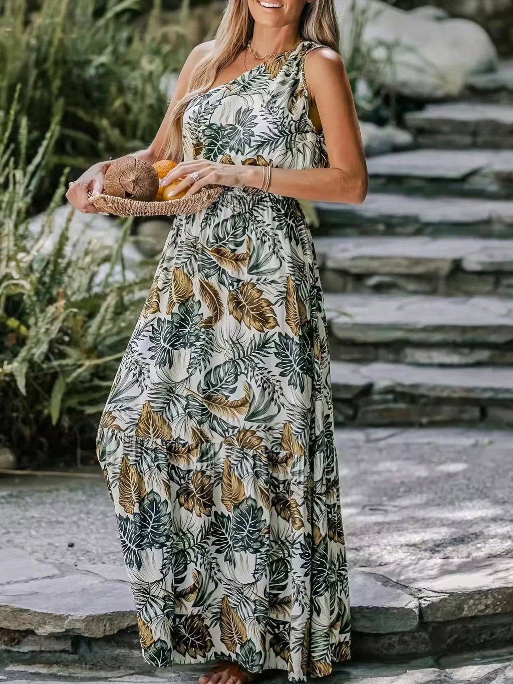 Plus size dress unique leaf print - Additional View 3