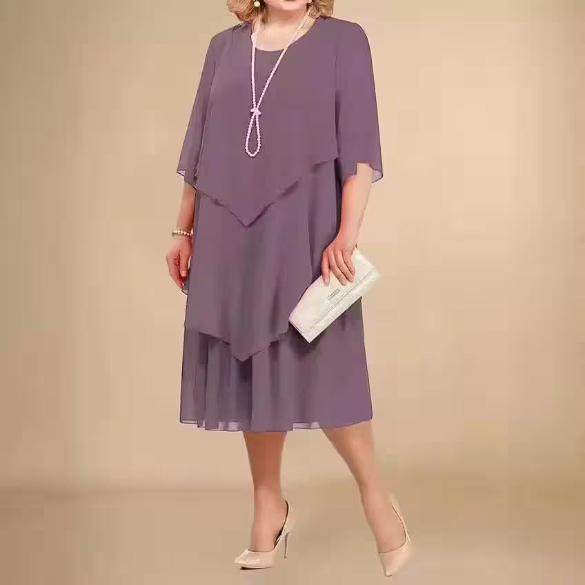 Plus Size Elegant Chiffon Dress Irregular - Additional View 10