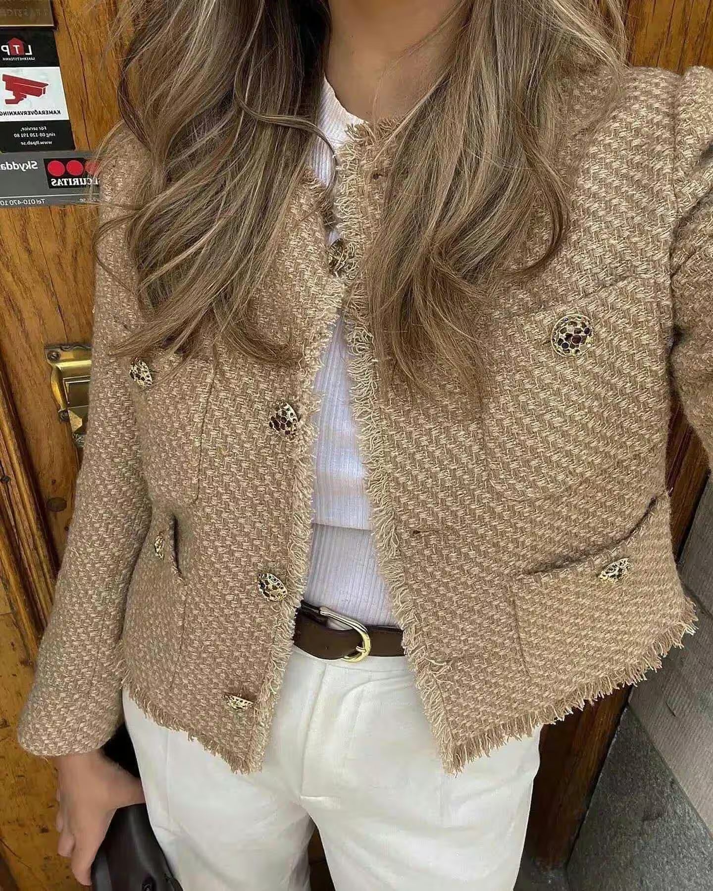 Chic Female Tweed Basic Jacket Coat - Additional View 2