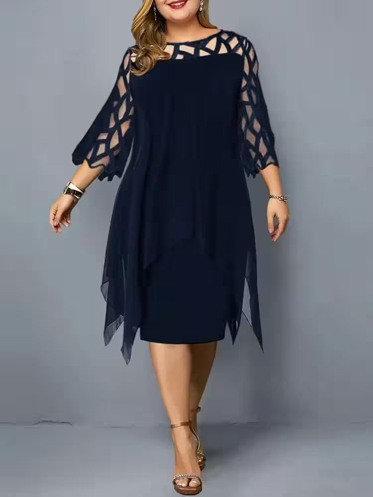 Plus Size Chiffon Dress Elegant Midi Party Dress - Women's Fashion - View 6
