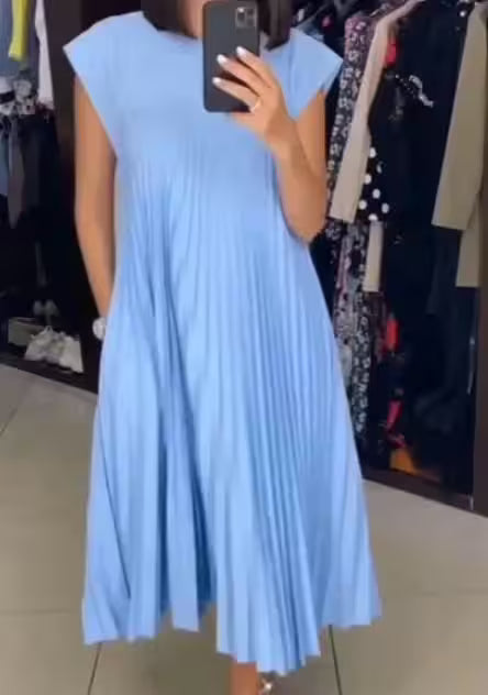 Dress fashion O-Neck Sleeveless Pleated Maxi - Women's Fashion - View 6