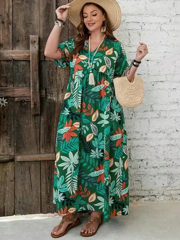 Plus Size Dress Spring New Printed V-neck - Additional View 5