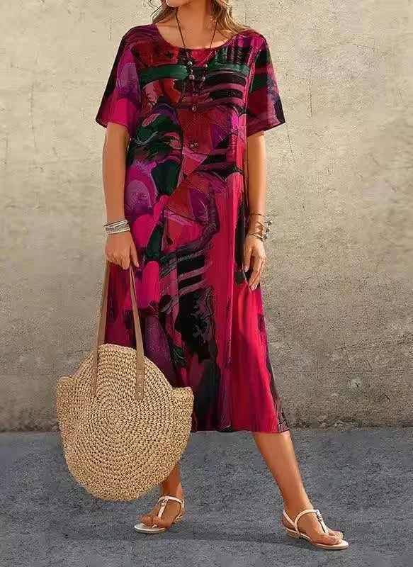 Dress O-neck Short Sleeve Loose Fashion Casual Print - Additional View 9