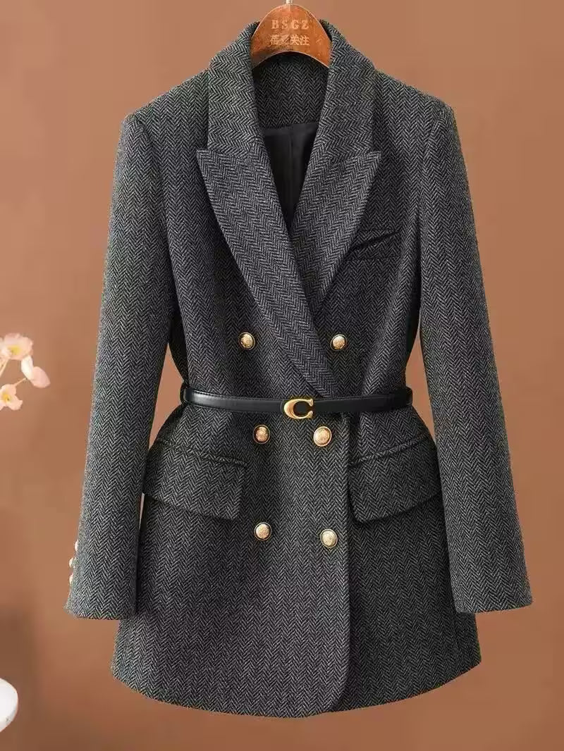 Coat Comes With Belt A Vintage Wool  Autumn And Winter - Women's Fashion - View 3