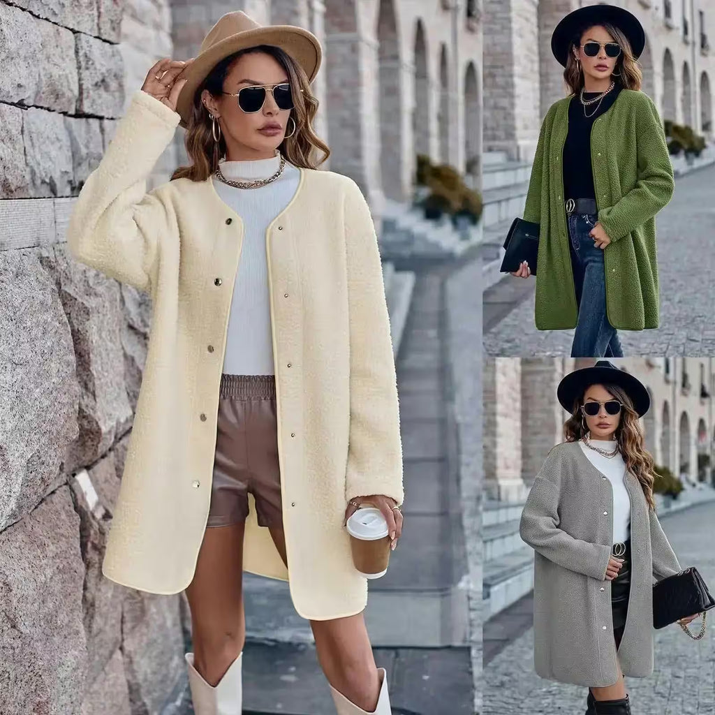 Casual Solid Color Neck Long Sleeved Jacket - Flair Feminine