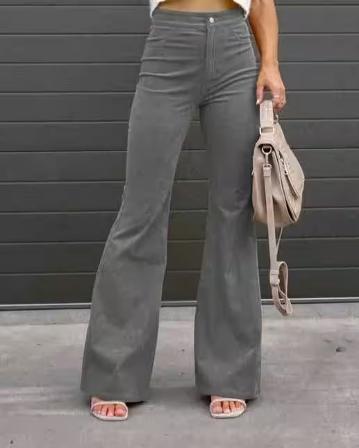 Casual Trousers Autumn Winter Solid High-waist Flare - Additional View 3