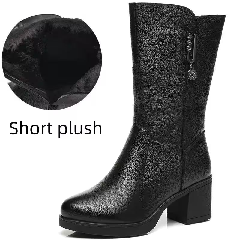 Genuine leather mid calf boots - Additional View 6