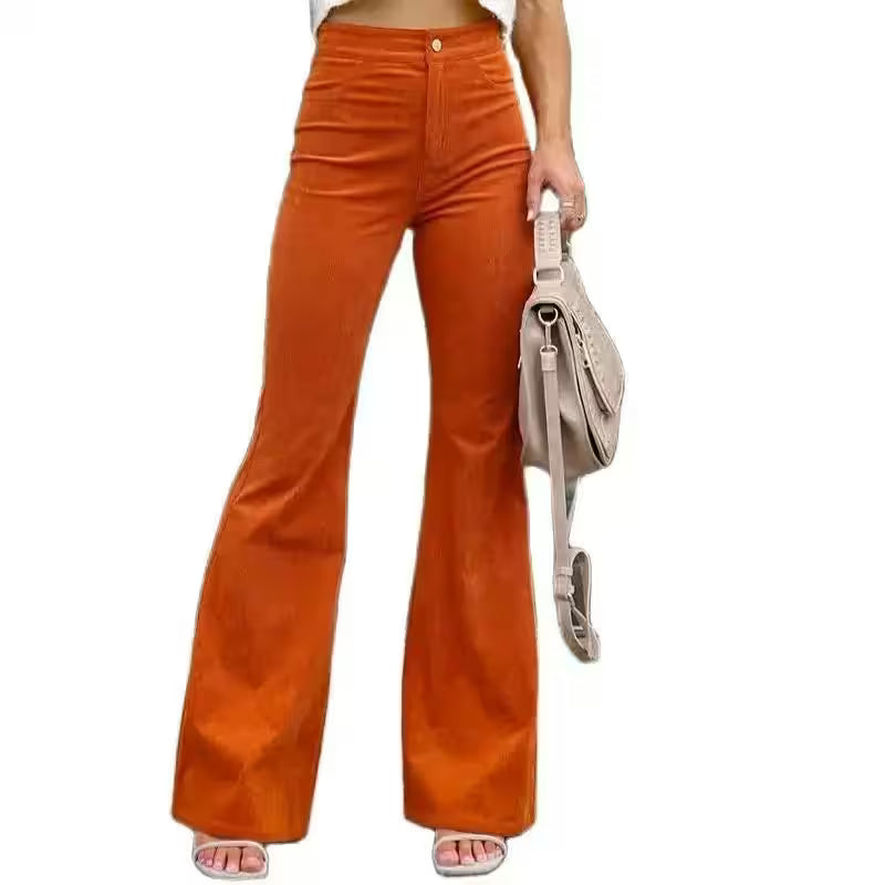 Bottoms - Casual Trousers Autumn Winter Solid High-waist Flare