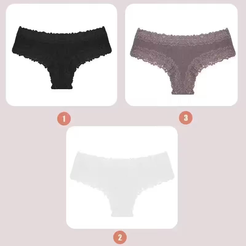 3PCS Lace Seamless Cotton Panties Ribbed Brazilian - Additional View 32
