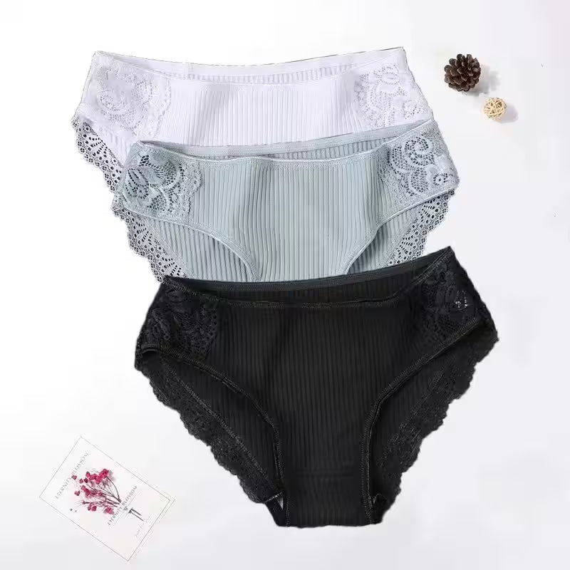 Floral Lace Cotton Panties Underwear Comfortable Lingerie 3PCS/Set - Additional View 5