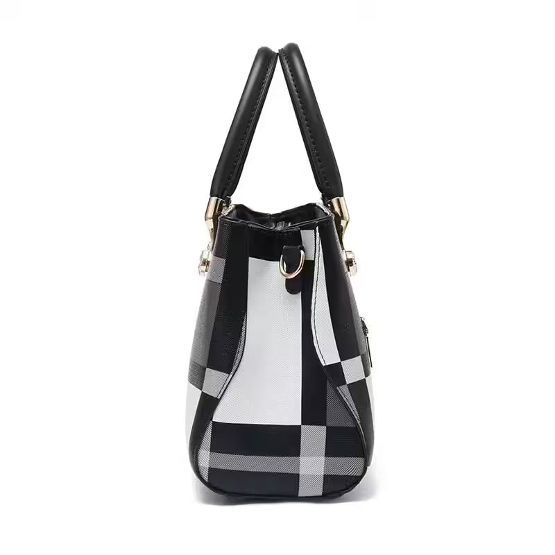 Plaid Pattern Handbag, Pompom Decor - Additional View 3