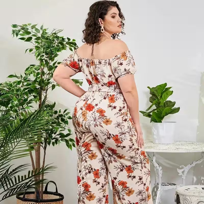 Plus Size Floral Print Elegant Jumpsuits - Additional View 2
