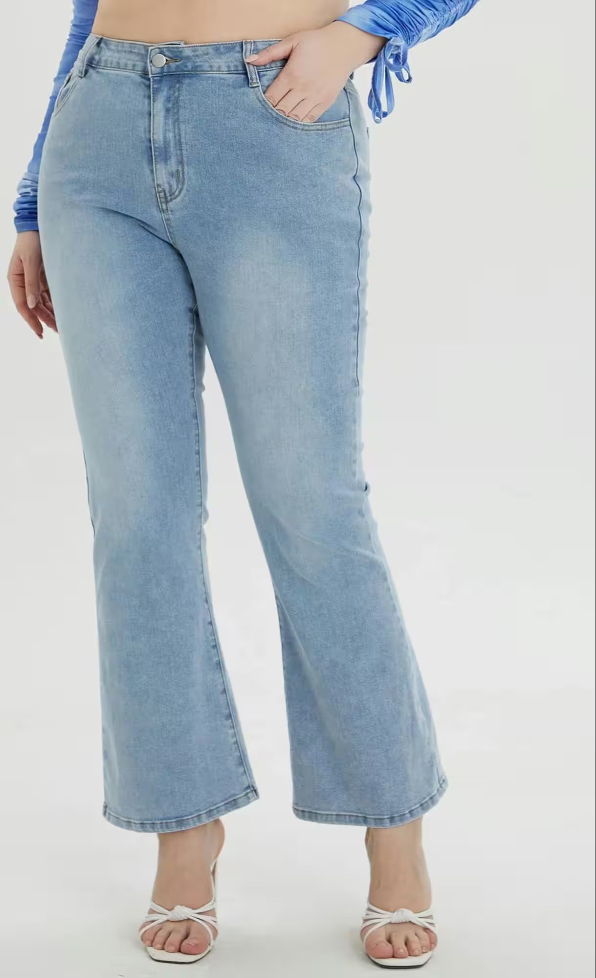 Dresses - Plus Size Flared Jeans Light Blue Washing
