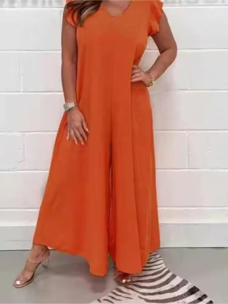 Ruffled Wide-leg Trousers Solid Casual Jumpsuit - Additional View 6