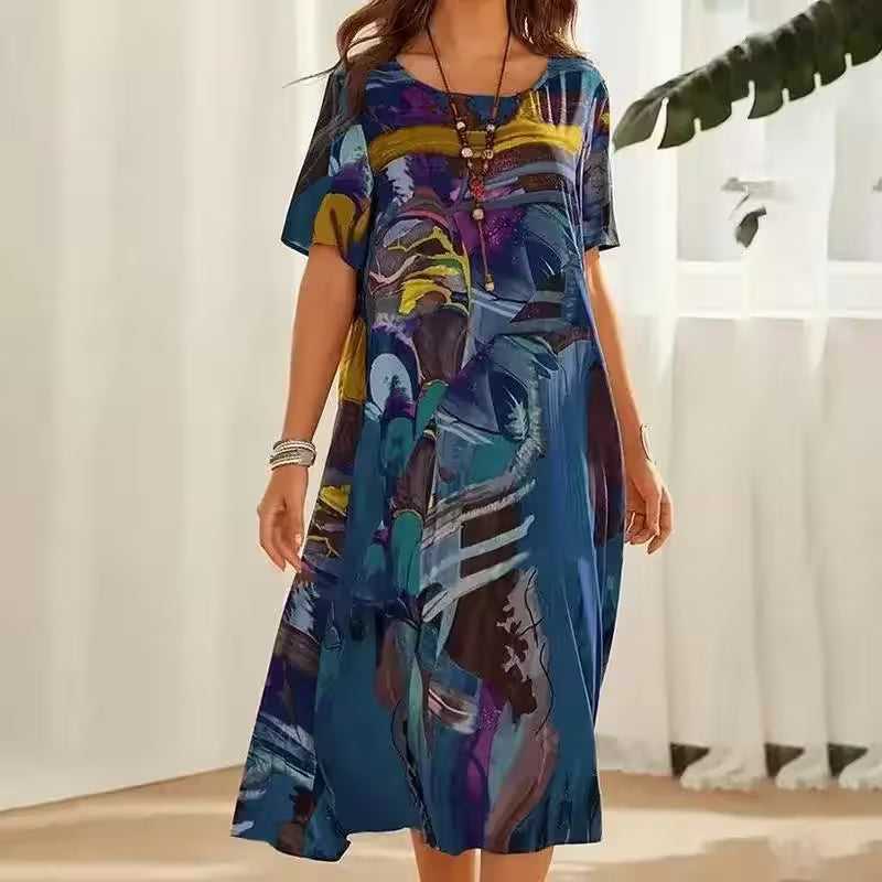 Dress O-neck Short Sleeve Loose Fashion Casual Print - Additional View 6