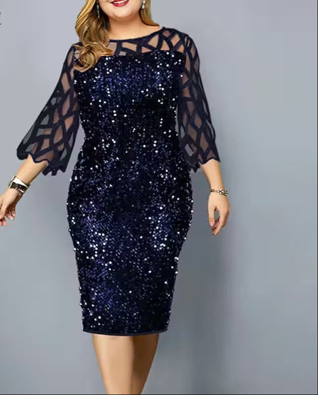 Dresses - Party Dress 3/4 Sleeves Plus Size Mid