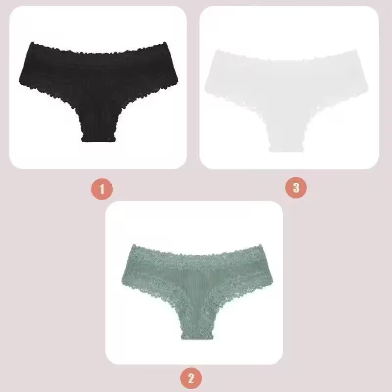 3PCS Lace Seamless Cotton Panties Ribbed Brazilian - Additional View 56