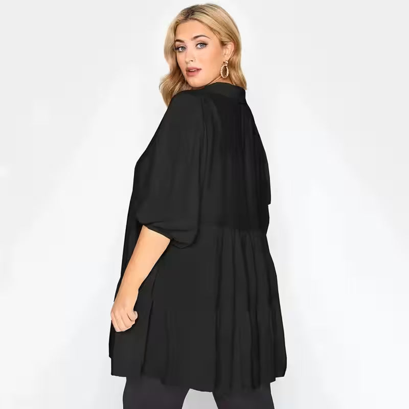 Plus Size Button Down Elegant Spring Autumn Tunic Tops - Additional View 2