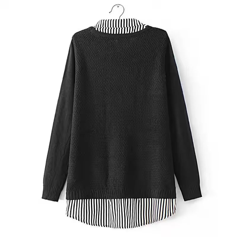 Plus Size Patchwork Striped Sweater Two Pieces - Additional View 2