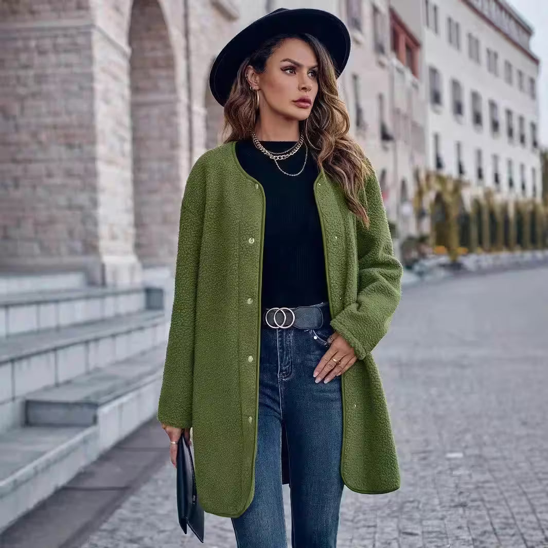 Casual Solid Color Neck Long Sleeved Jacket - Flair Feminine