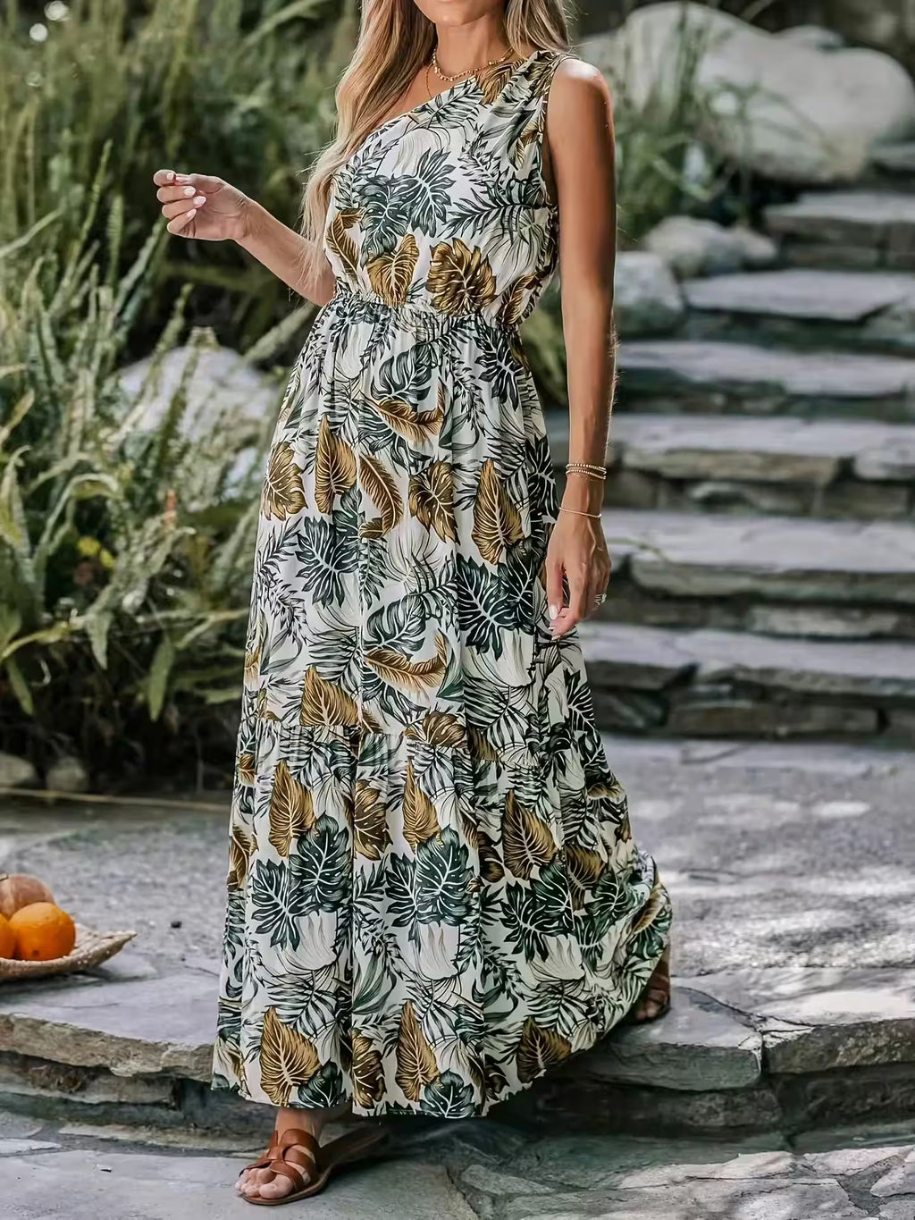 Plus size dress unique leaf print - Additional View 4