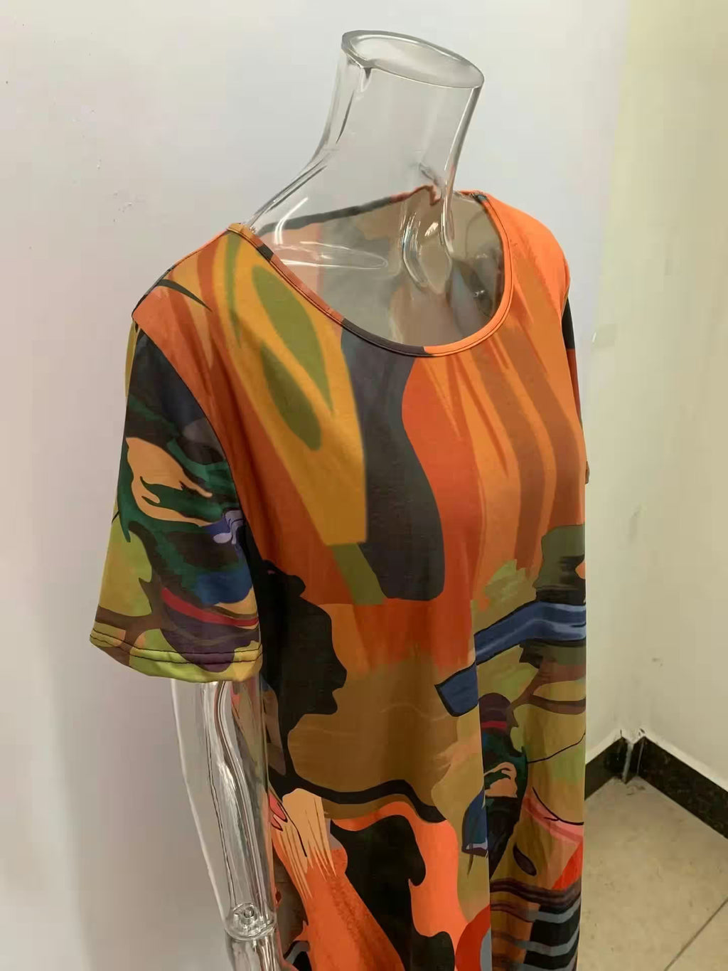 Dress O-neck Short Sleeve Loose Fashion Casual Print - Additional View 3