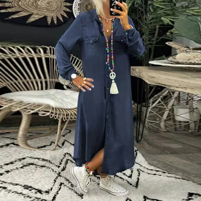 Plus Size Casual Dress Elegant Button Long Sleeve - Additional View 9